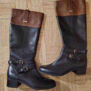 Chic Black and Brown Heeled Boots